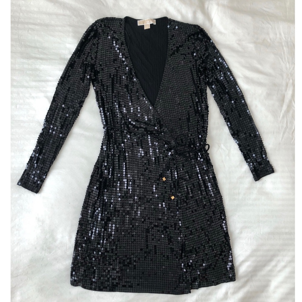 Michael Kors Long Sleeve Sequin Wrap Dress